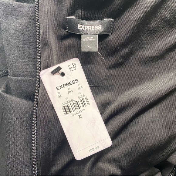 Express Little Black Mini Faux Wrap Dress with Scoop‎ Neck and Tie - Picture 15 of 16